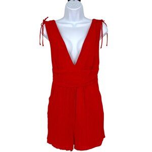 One Clothing Red Deep V-Neck Romper Sleeveless Size Medium